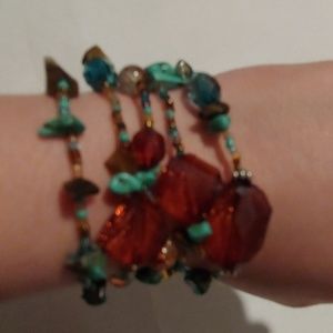 Turquoise and amber bracelet set